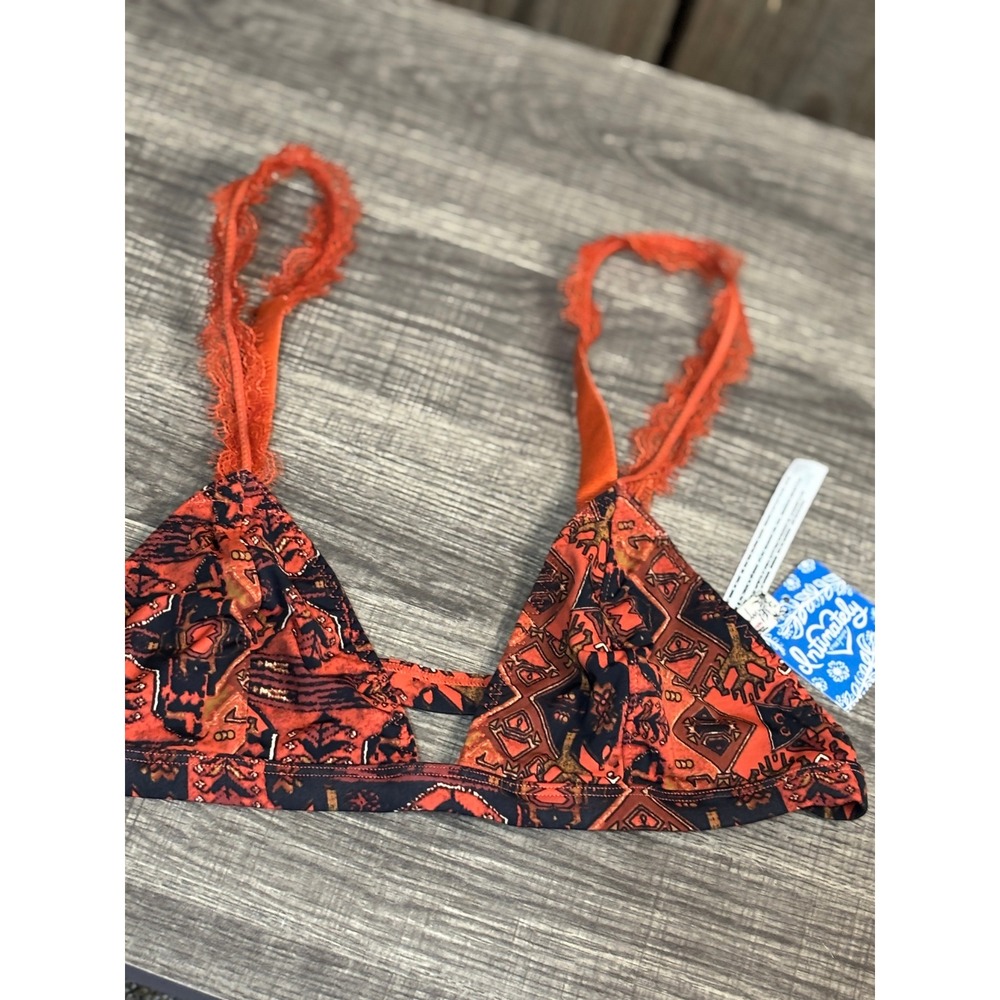 Intimately Free People Red Combo Geometric Lace Trim Triangle Bralette S